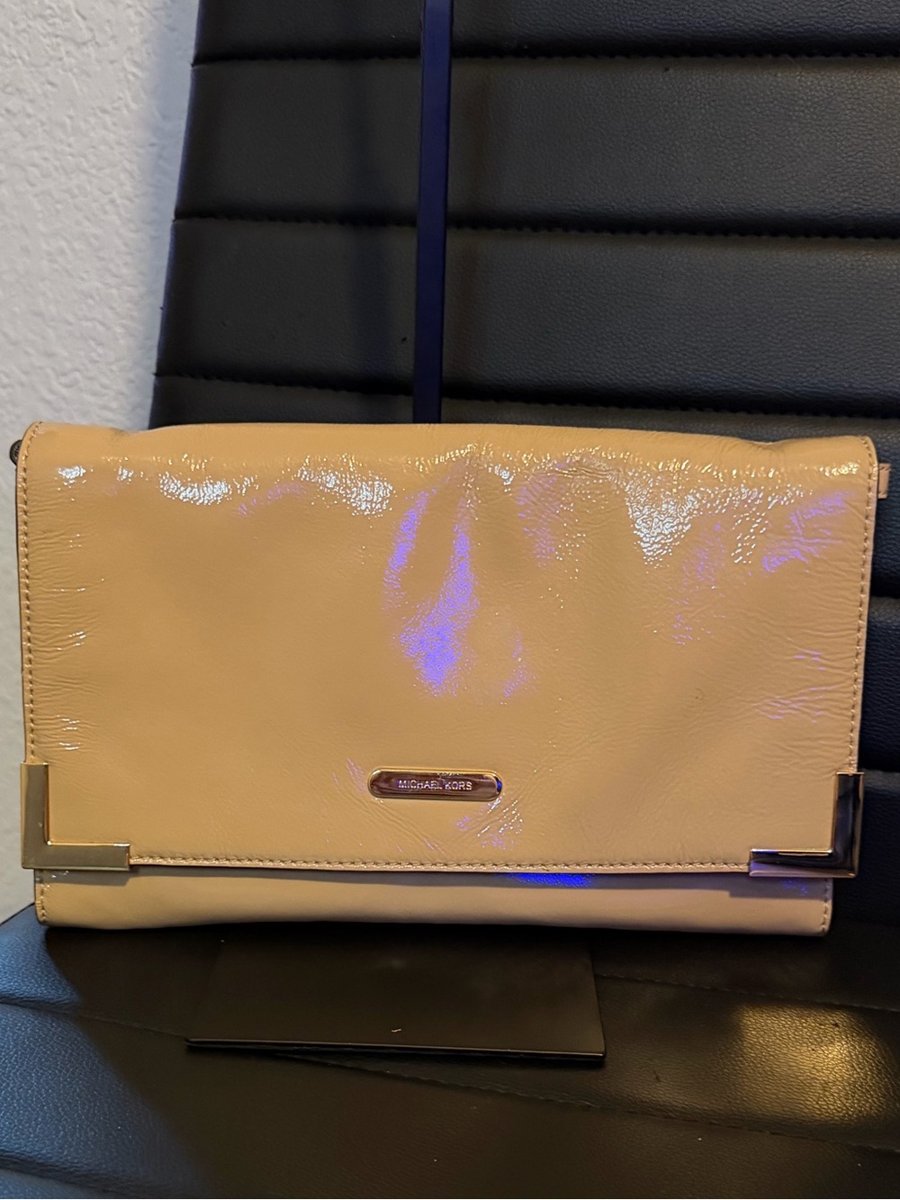 Michael Kors Tan Patent Leather Clutch with Removable Shoulder Strap - Picture 2 of 12